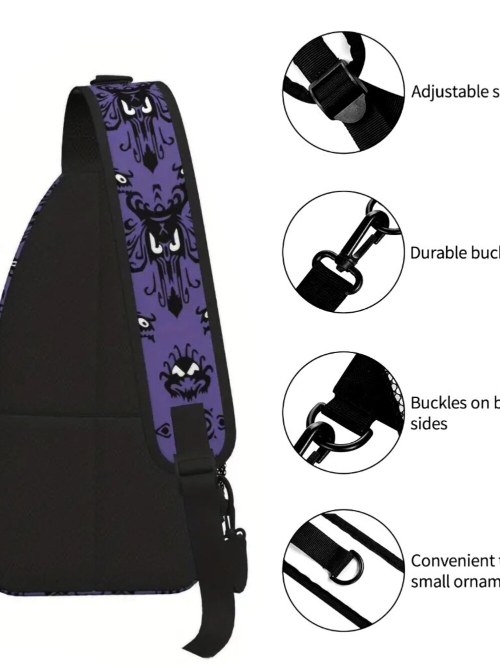 NEW! Haunted Mansion Purple Wallpaper Sling Bag Crossbody Foolish Mortal Disney - Picture 6 of 7